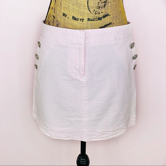 J. Crew Factory Seersucker Pencil Mini Skirt Pink White 6 - Picture 4 of 12